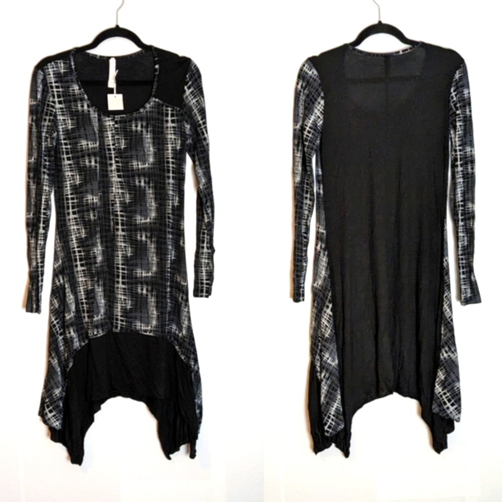 New Onz Inizio Printed Asymmetrical Midi Dress Lagenlook Size M